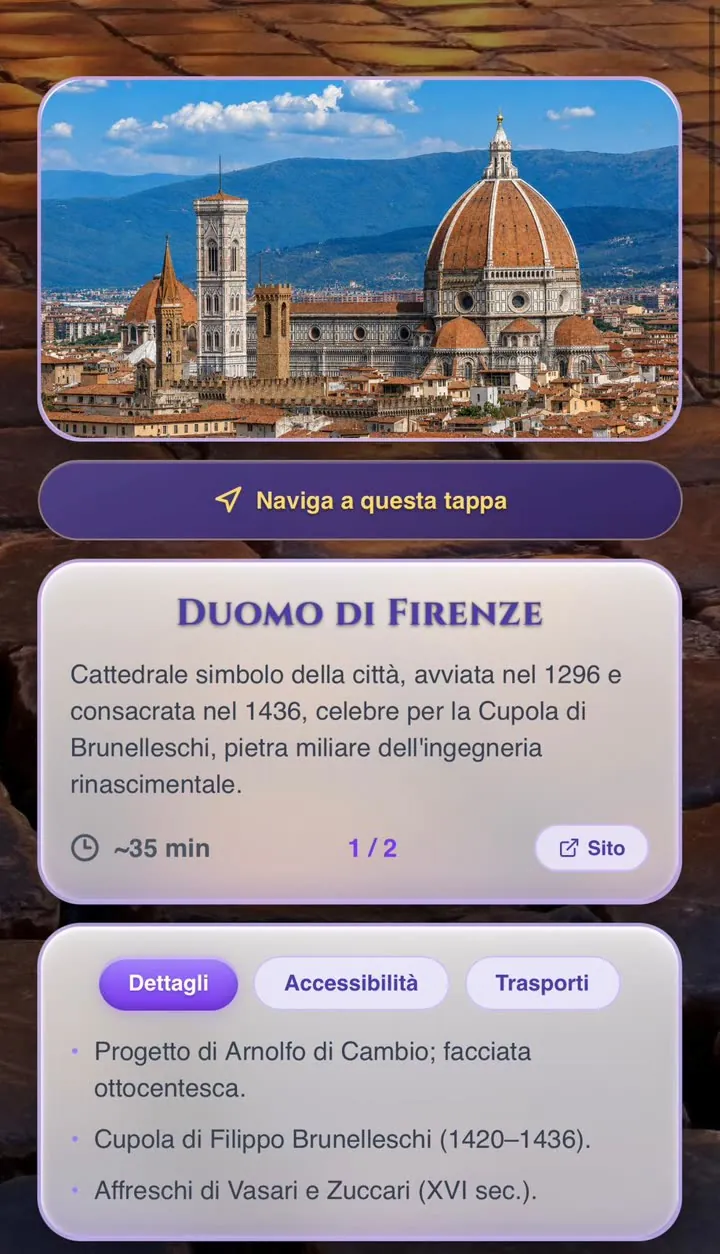 Scheda tappa Duomo di Firenze con navigazione