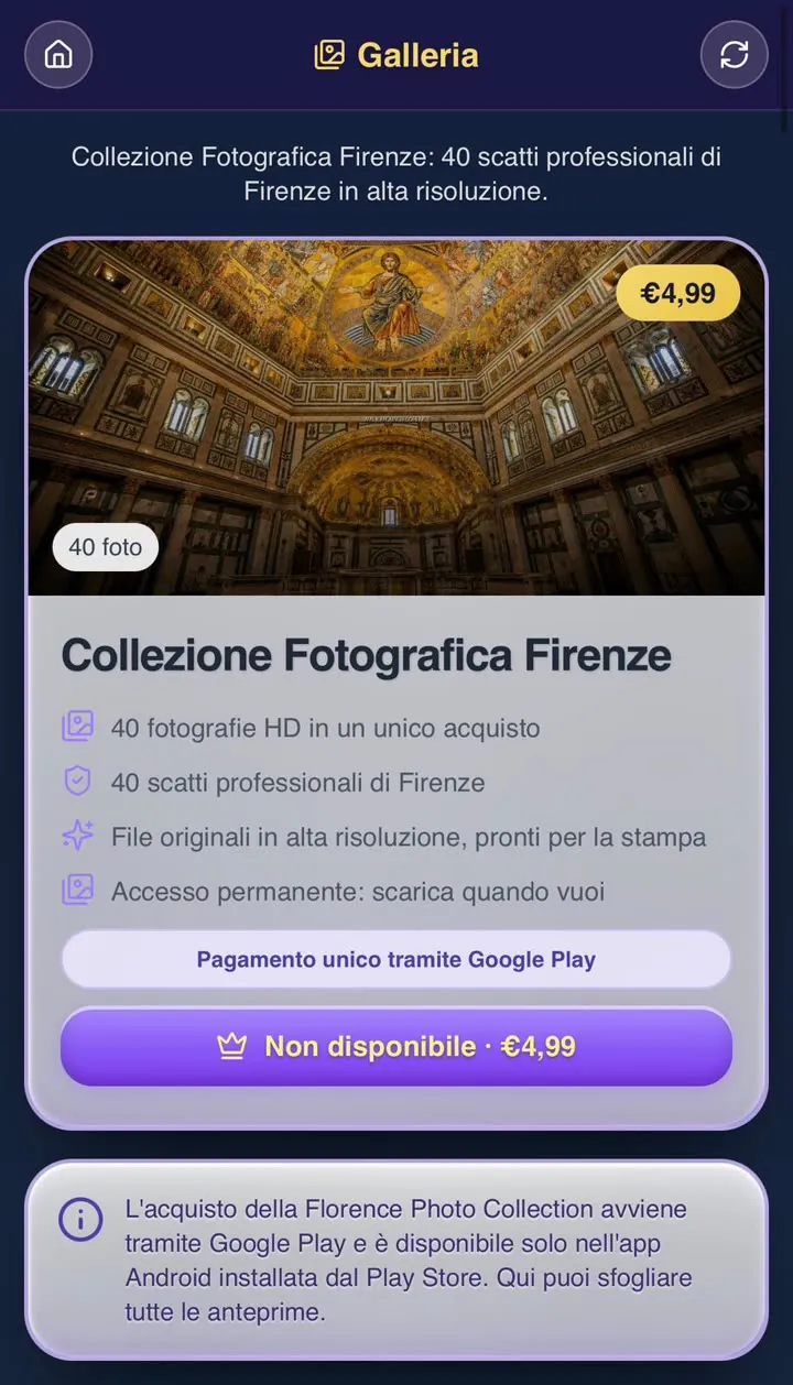Schermata della Collezione Fotografica nell'app